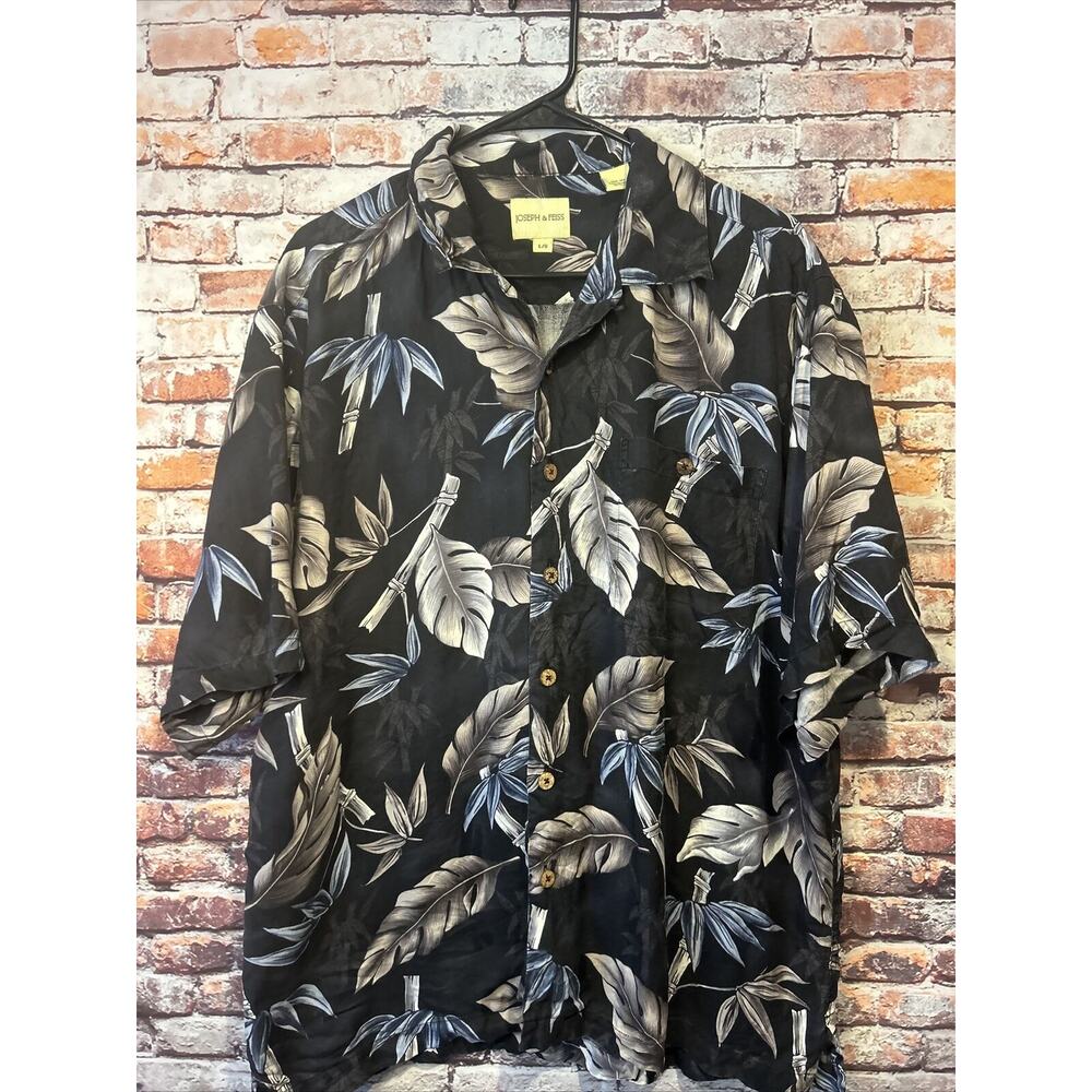 Gray Joseph & Feiss Hawaiian Shirt Mens Size Large Floral Short Sleeve 100% Silk